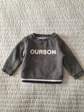 Jacadi Paris "OURSON" Grey Baby Sweatshirt - 12 Months